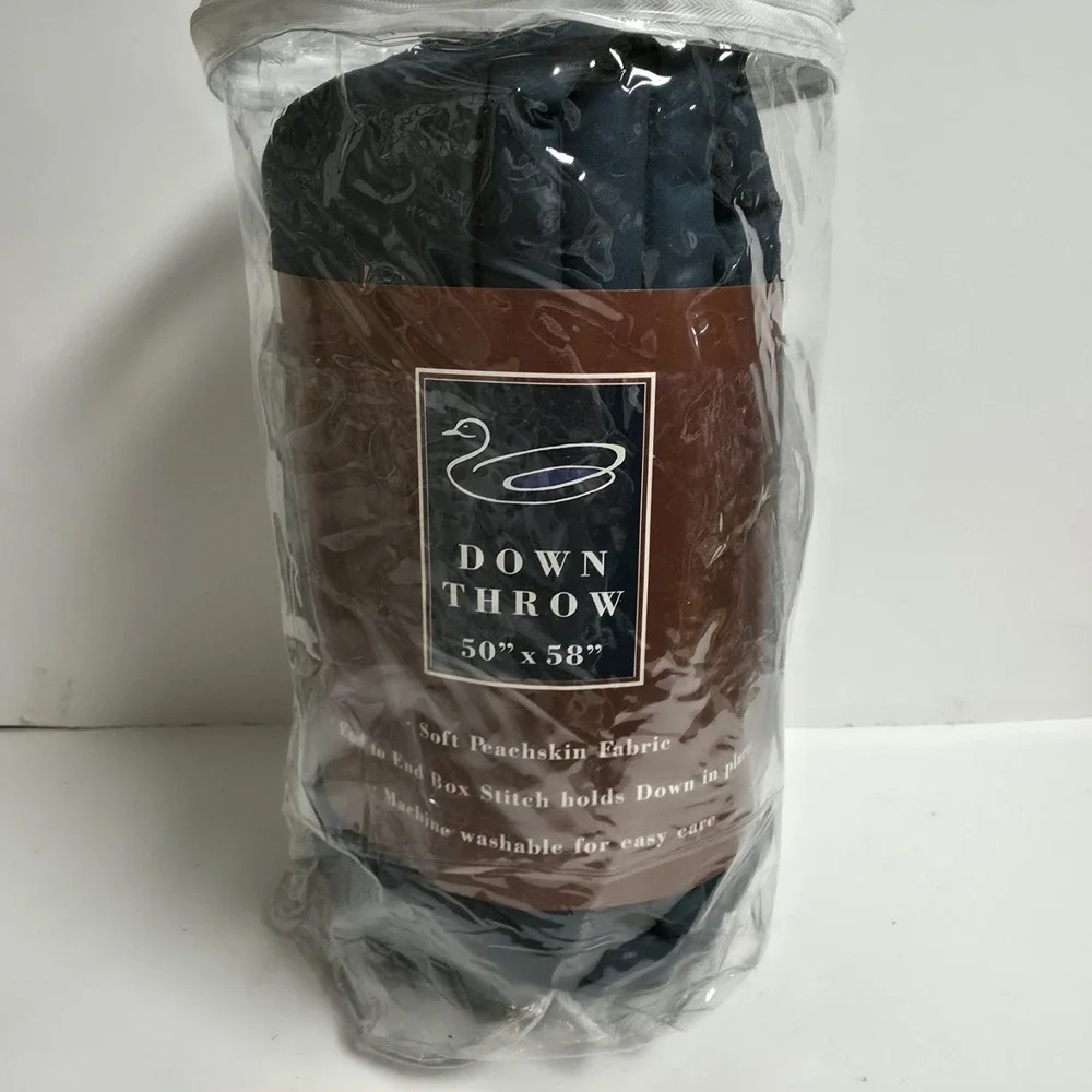 United Pacific Down Throw Blanket 50x58 Navy Blue Peachskin Soft New In Pack